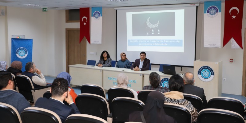 Prof. Dr. Hasan Hüseyin Kara ve Beslenme ve Diyetetik Bölümü Öğr. Gör. Dr. Şenay Burçin Alkan, "Ramazan’da Sağlıklı Beslenme ve Gıda Güvenliği" konulu konferansa katılmıştır.