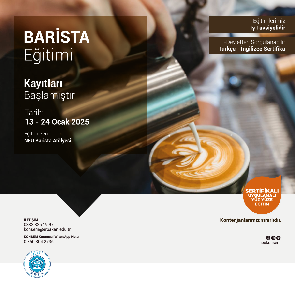 Barista Eğitimi Kayıtları Başlamıştır.