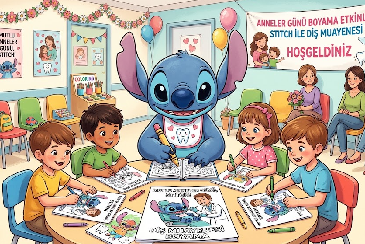 Pedodonti Atölyesi Sevimli Canavar Stitch ile Anneler Günü 3 B Boyama Etkinliği