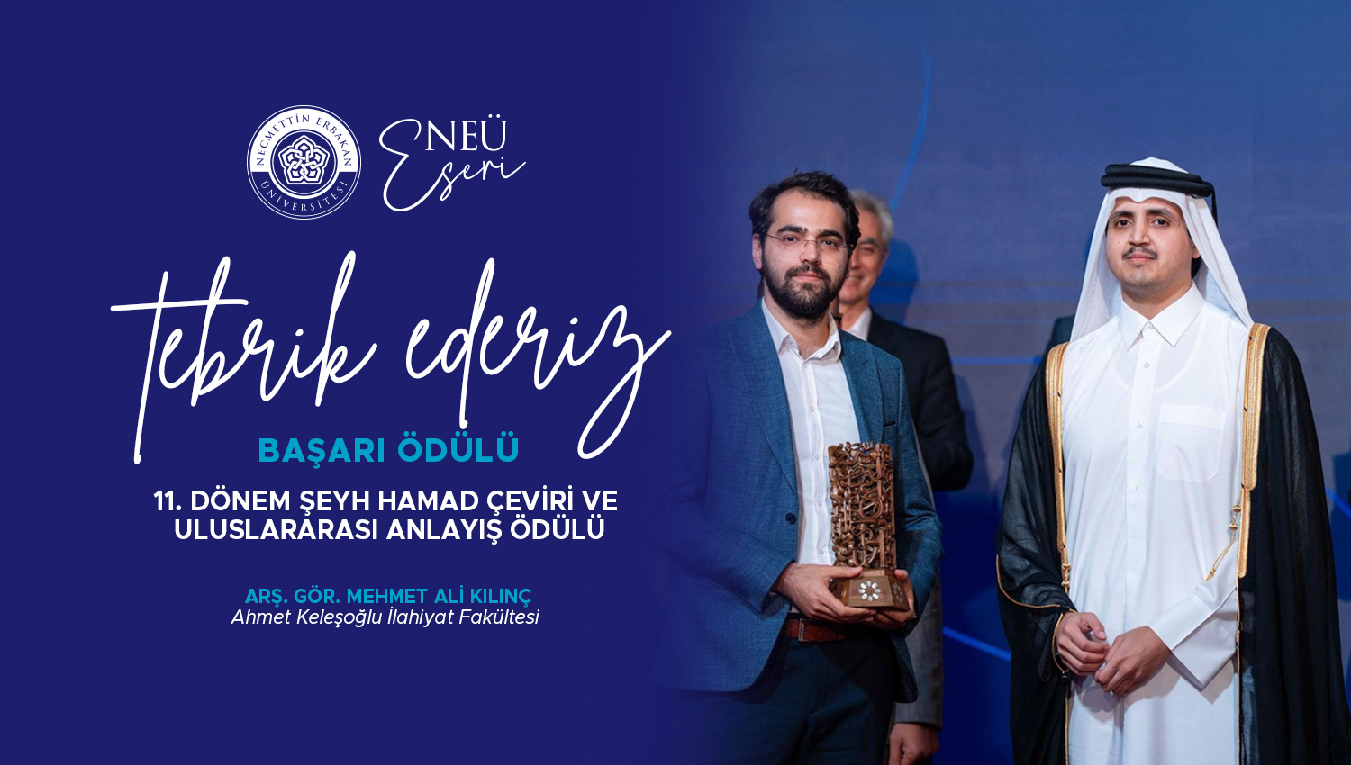 Araştırma Görevlimiz Mehmet Ali Kılınç’a Katar’da Uluslararası Çeviri Ödülü