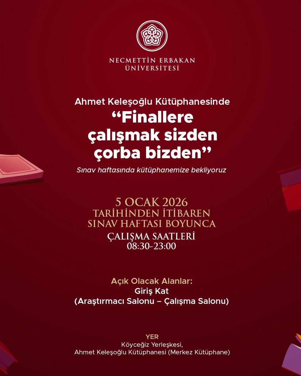 Meram Belediyesi ve Üniversitemiz Sağlık, Kültür ve Spor Daire Başkanlığı İş Birliğiyle, Final Haftasında Köyceğiz Yerleşkesi Merkez Kütüphanemizde Çorba İkramı Vardır
