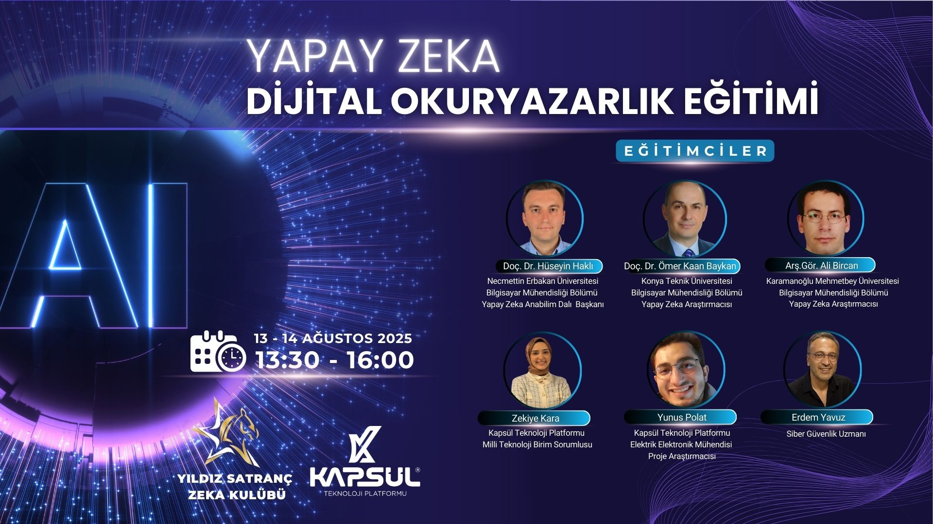 Bilgisayar Mühendisliği bölümü öğretim üyesi Doç. Dr. Hüseyin Haklı, Yıldız Satranç Kulübünün davetlisi olarak Kapsül Teknoloji Platformu ev sahipliğinde Yapay Zeka hakkında bilgilendirmelerde bulunmuştur.