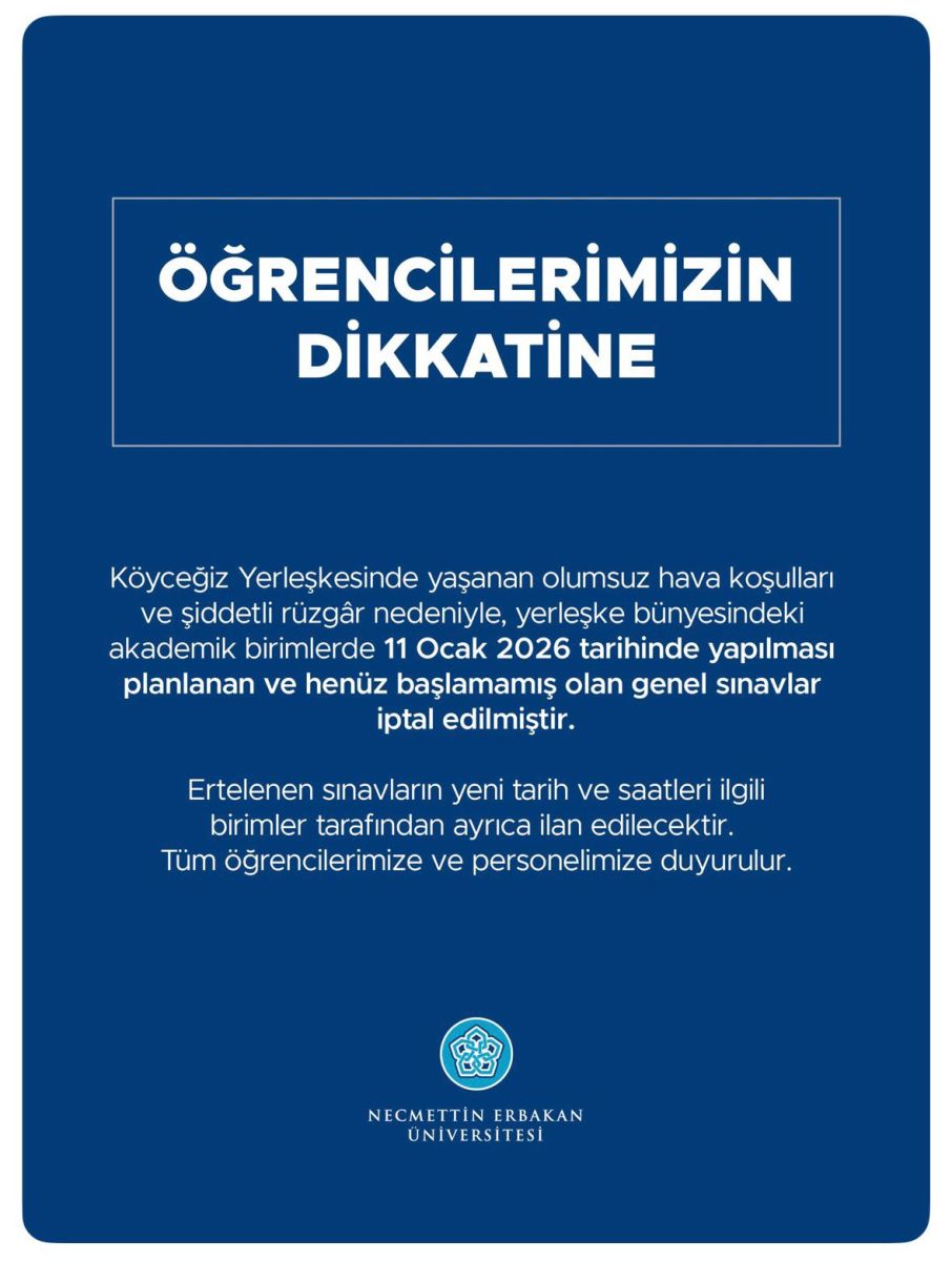 Öğrencilerimizin Dikkatine- Olumsuz Hava Şartları Nedeniyle 11 Ocak Tarihli Sınavlar 17:00'da İlahiyat Fakültesi'nde Yapılacaktır.