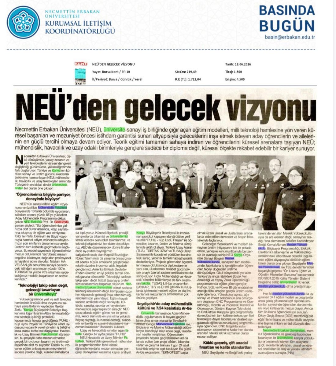 Geleceğin Mühendis ve Teknoloji Liderleri Üniversitemizde Yetiştiriliyor