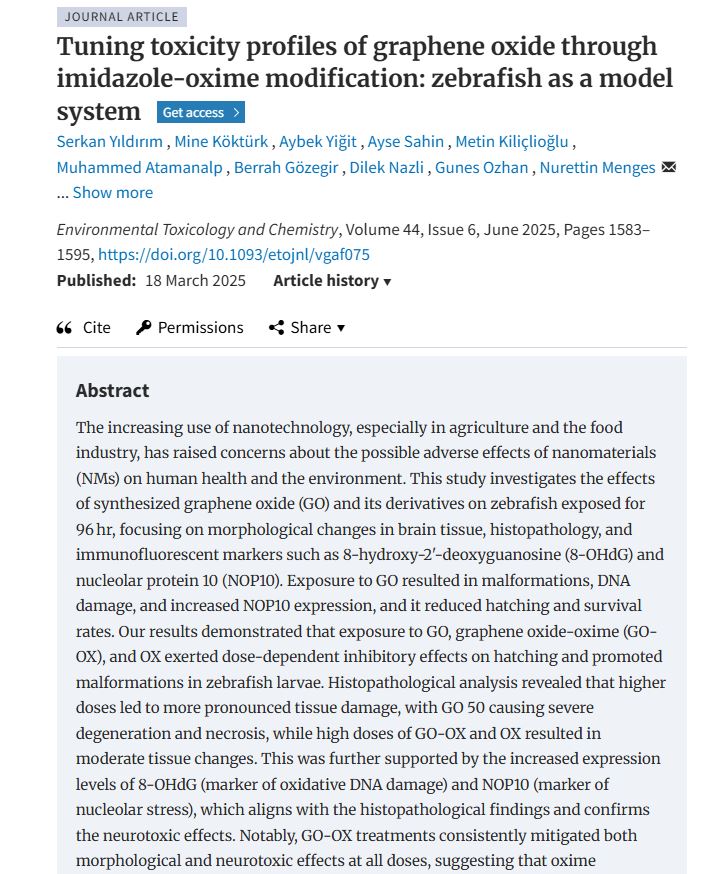 Tuning toxicity profiles of graphene oxide through imidazole-oxime modification: zebrafish as a model system