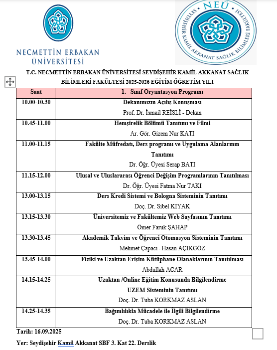 1. Sınıflara Yönelik Oryantasyon Programı 2025